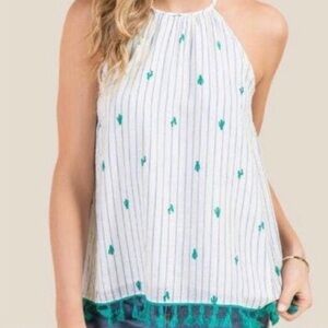 Francesca's Blue Rain Cactus Tassel Stripe Tank Top